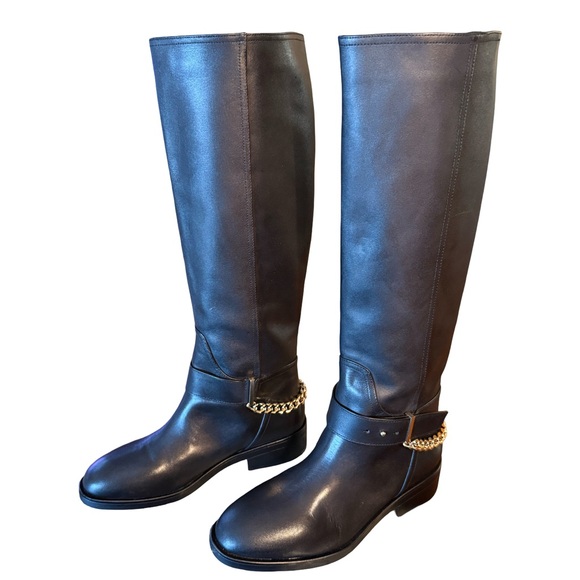 Aqua Riley NWT Sz 8.5M Elegant Black Leather Knee-High Boots (SH141) - Picture 3 of 14